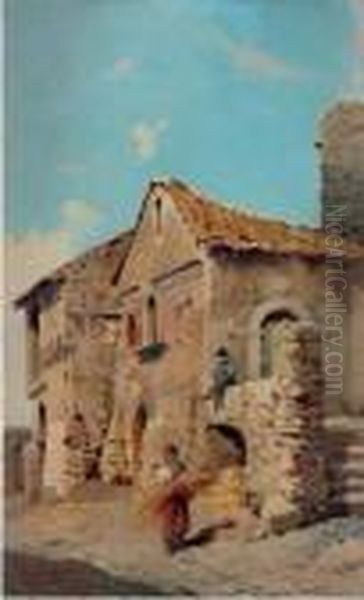 Casa Con Contadini Oil Painting by Onorato Carlandi