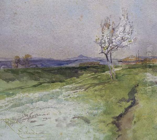 Campagna Romana A Primavera Oil Painting by Onorato Carlandi