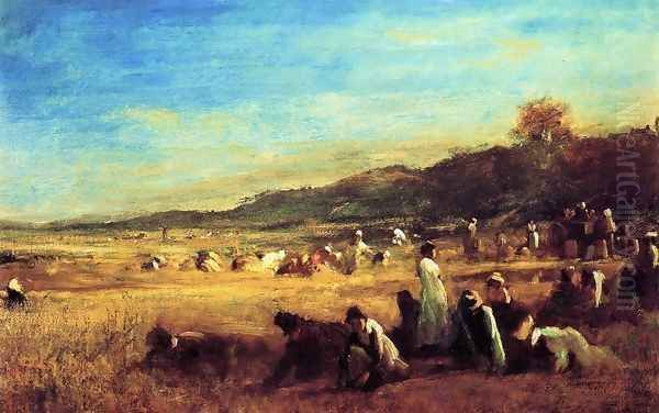 Study for 'The Cranberry Harvest, Island of Nantucket' Oil Painting by Eastman Johnson