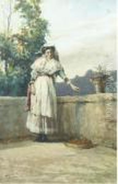 The Orange Picker And A Neapolitan Peasantwoman Oil Painting by Onorato Carlandi