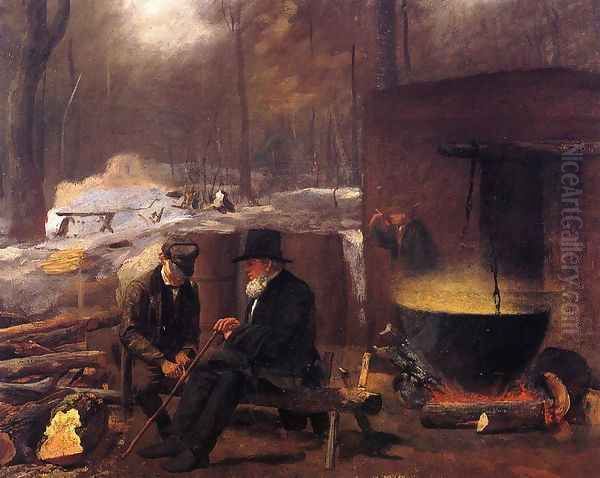 At the Camp, Spinning Yarns and Whittling Oil Painting by Eastman Johnson