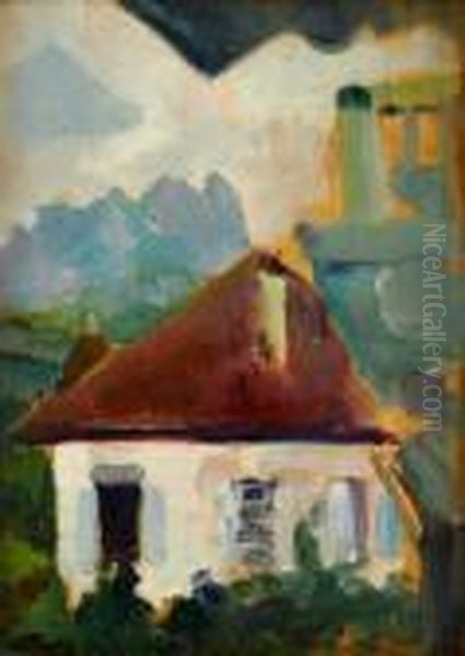 House With Red Roof Oil Painting by Arthur Beecher Carles