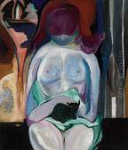 Nude With Black Cat Oil Painting by Arthur Beecher Carles