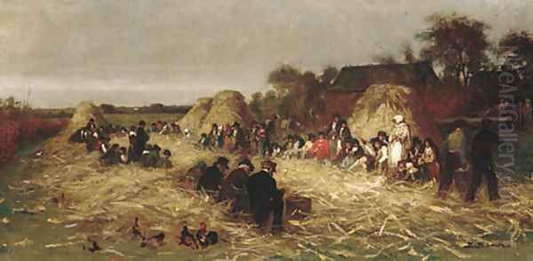 Corn Husking at Nantucket Oil Painting by Eastman Johnson