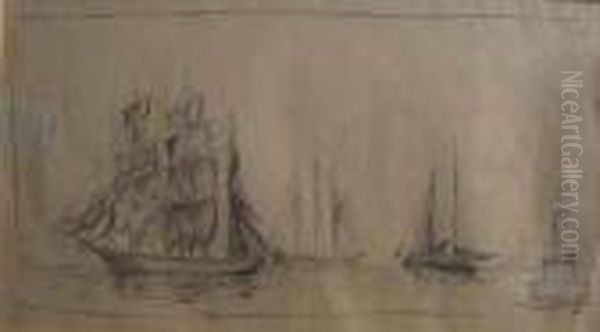 Ships In Harbor, No. 51 Sketchbook Oil Painting by Arthur Beecher Carles