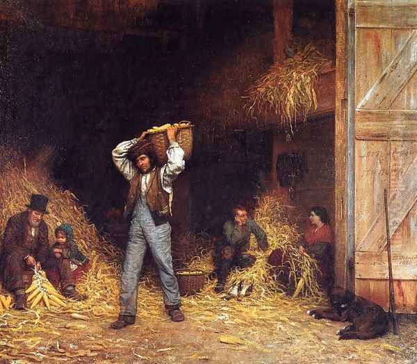 Corn Husking Oil Painting by Eastman Johnson