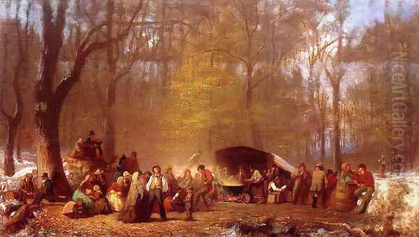 Sugaring Off at the Camp, Fryeburg, Maine Oil Painting by Eastman Johnson