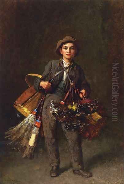 Feather Duster Boy Oil Painting by Eastman Johnson