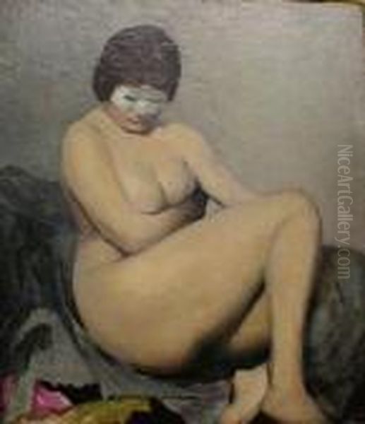 Female Nude With Mask Oil Painting by Arthur Beecher Carles