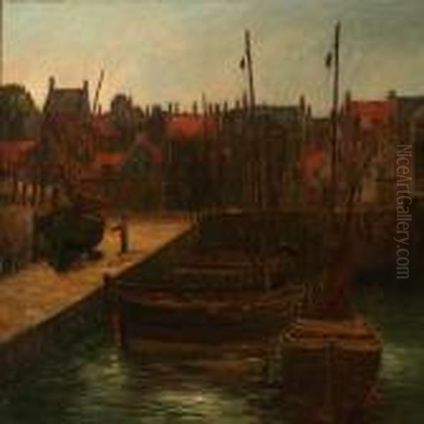 Early Morning Harbour Scene Oil Painting by Max Carlier