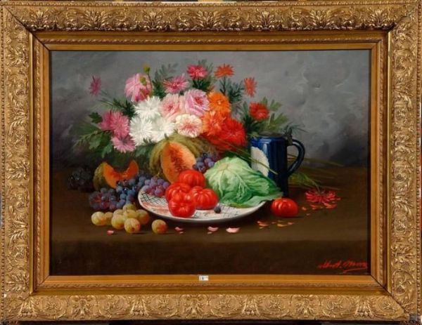 Nature Morte Aux Fleurs Et Aux Legumes Oil Painting by Max Carlier