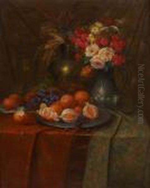 Composition Aux Oranges Et Auxfleurs Oil Painting by Max Carlier