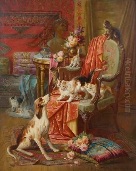 Les Chats Moqueurs Oil Painting by Max Carlier