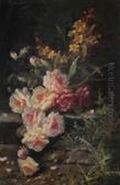 Stilleven Met Rozen Op Bordes Oil Painting by Max Carlier