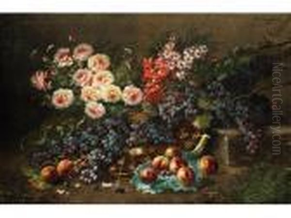 Grosses Stilleben Mit Fruchten Undblumen Oil Painting by Max Carlier