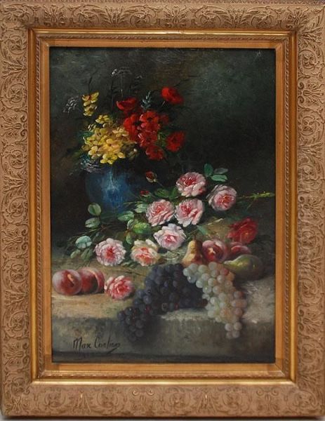 Floral And Fruit Still Life Oil Painting by Max Carlier