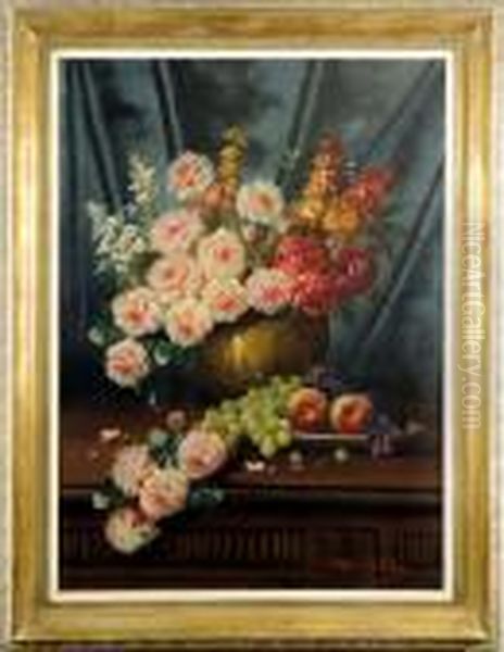 Nature Morte Aux Fleurs Et Fruits Oil Painting by Max Carlier