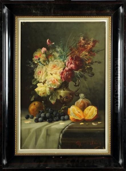 Nature Morte Aux Fruits Et Aux Fleurs Oil Painting by Max Carlier