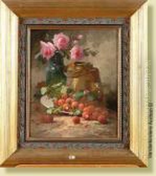 Nature Morte Aux Roses Et Aux Fraises Oil Painting by Max Carlier