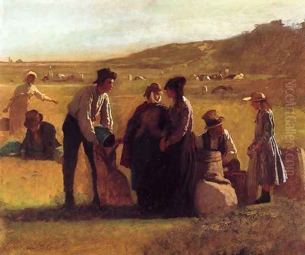 Cranberry Pickers Oil Painting by Eastman Johnson