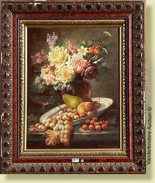 Nature Morte Aux Fleurs Et Aux Fruits Oil Painting by Max Carlier