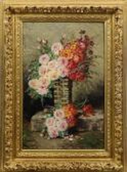 Groses Blumenstilleben Mit Rosen Und Astern Oil Painting by Max Carlier