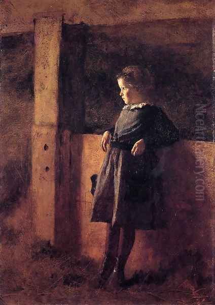 Girl in Barn Oil Painting by Eastman Johnson