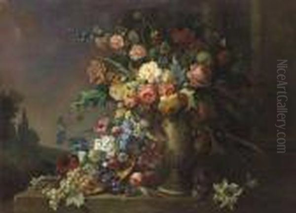 Monumental Floral Still Life With Urn Oil Painting by Max Carlier