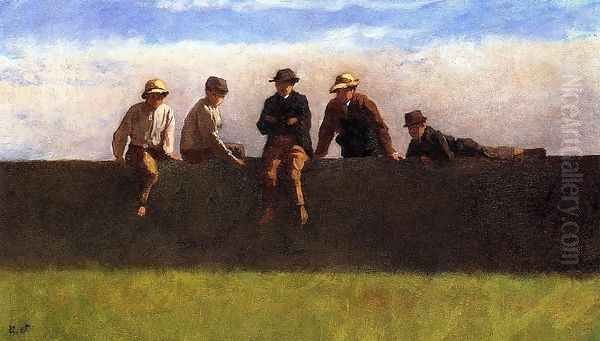 Five Boys on a Wall Oil Painting by Eastman Johnson