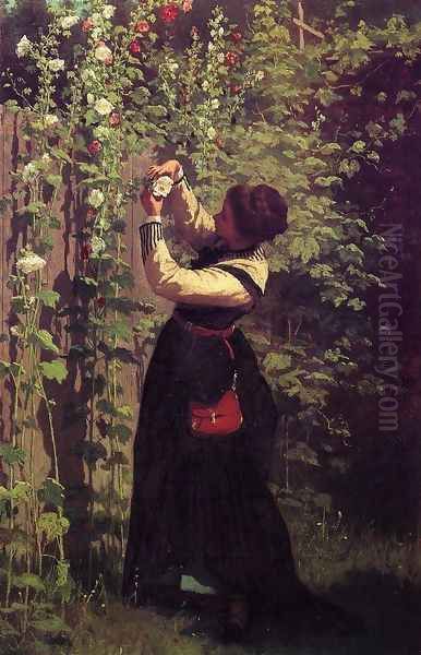 Catching the Bee Oil Painting by Eastman Johnson