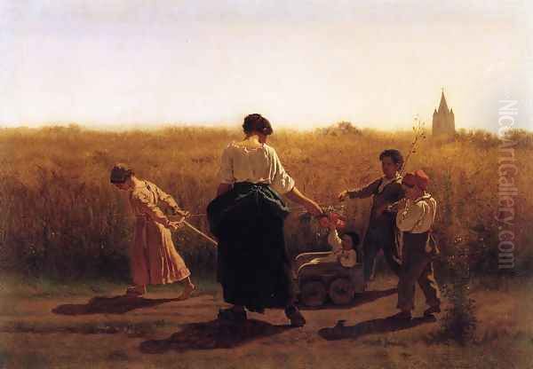 Copy after Jules Breton's 'Le Depart les Champs' Oil Painting by Eastman Johnson