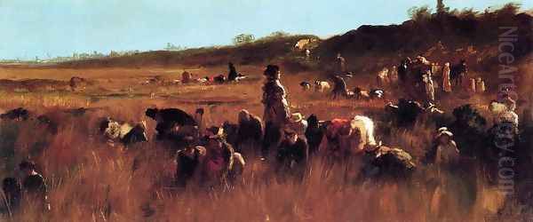 Cranberry Pickers, Nantucket Oil Painting by Eastman Johnson