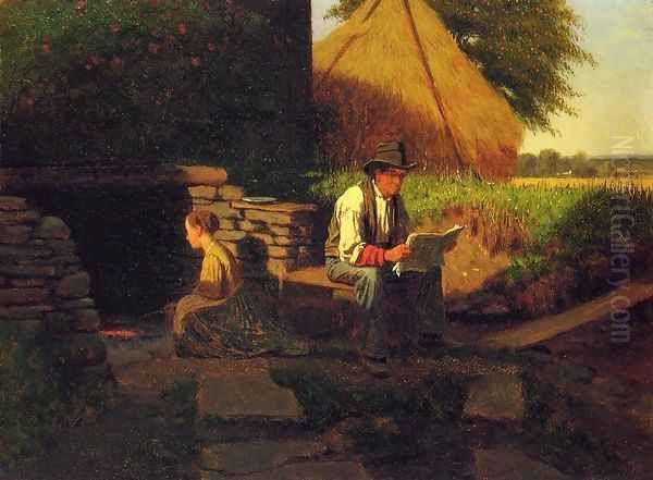 Catching Up on the News Oil Painting by Eastman Johnson