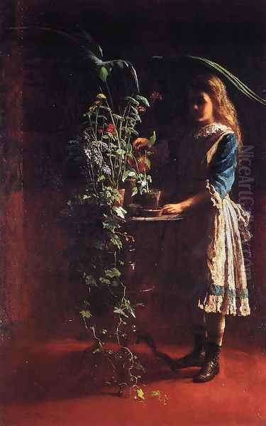 Watering Flowers Oil Painting by Eastman Johnson