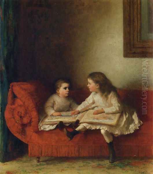 The Lesson Oil Painting by Eastman Johnson