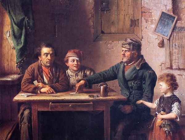 The Card Players Oil Painting by Eastman Johnson