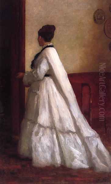 Woman in a White Dress Oil Painting by Eastman Johnson