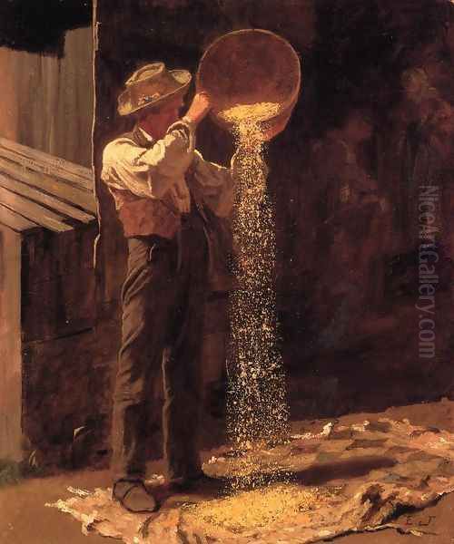 Winnowing Grain Oil Painting by Eastman Johnson