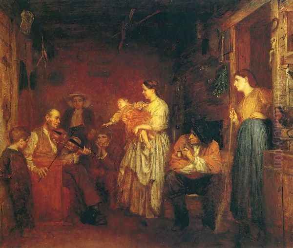 Fiddling His Way I Oil Painting by Eastman Johnson