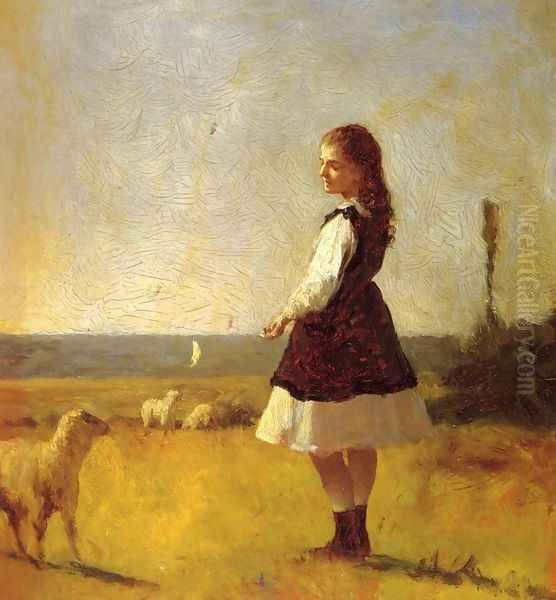 Feeding the Lamb Oil Painting by Eastman Johnson