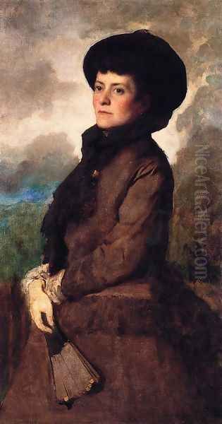 Ethel Eastman Johnson Conkling with Fan Oil Painting by Eastman Johnson