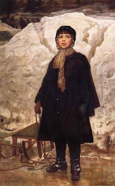 Winter, Portrait of a Child Oil Painting by Eastman Johnson