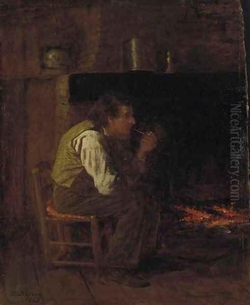 Maine Interior--Man with Pipe Oil Painting by Eastman Johnson