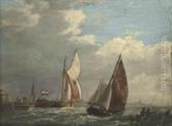 Dutch Fishing Boats Heading Out To Sea Oil Painting by John Wilson Carmichael