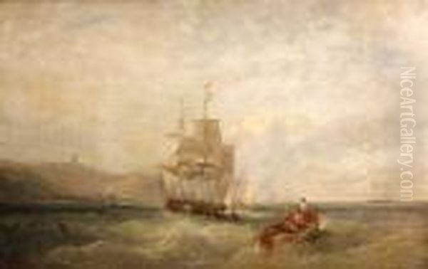 Shipping Off The Coast Oil Painting by John Wilson Carmichael