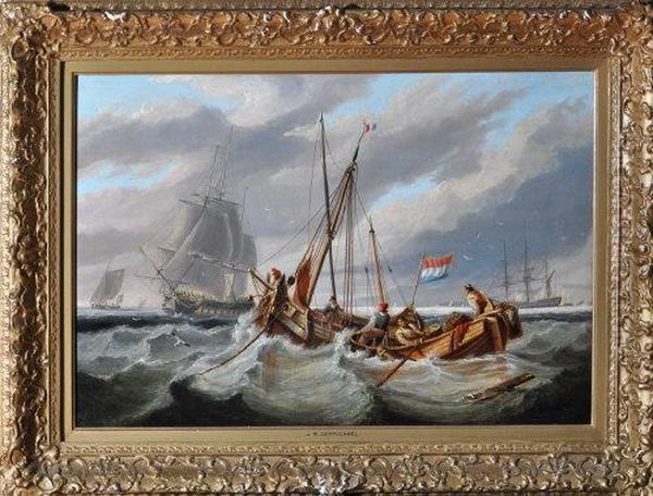 Trading Boats And Merchant Ships Off The Dutch Coast Oil Painting by John Wilson Carmichael