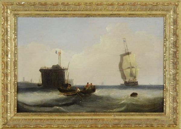 Ships In A Channel Oil Painting by John Wilson Carmichael