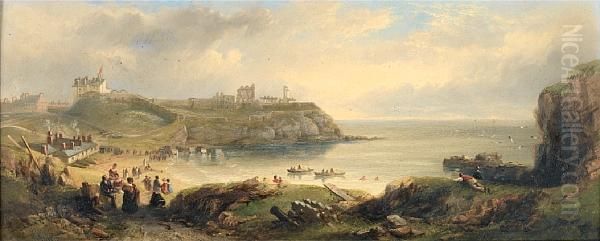 Tynemouth Priory And Castle, 
With The Oldlighthouse Nearby, Viewed From The South Across The Cove 
Known Asthe Friar's Haven Oil Painting by John Wilson Carmichael