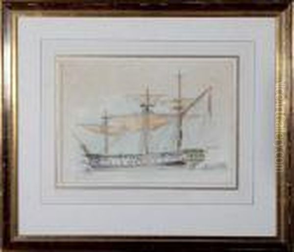 A Study Of A Royal Naval Two-decker Warship Oil Painting by John Wilson Carmichael