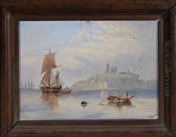 Shipping Becalmed Off Whitby Oil Painting by John Wilson Carmichael